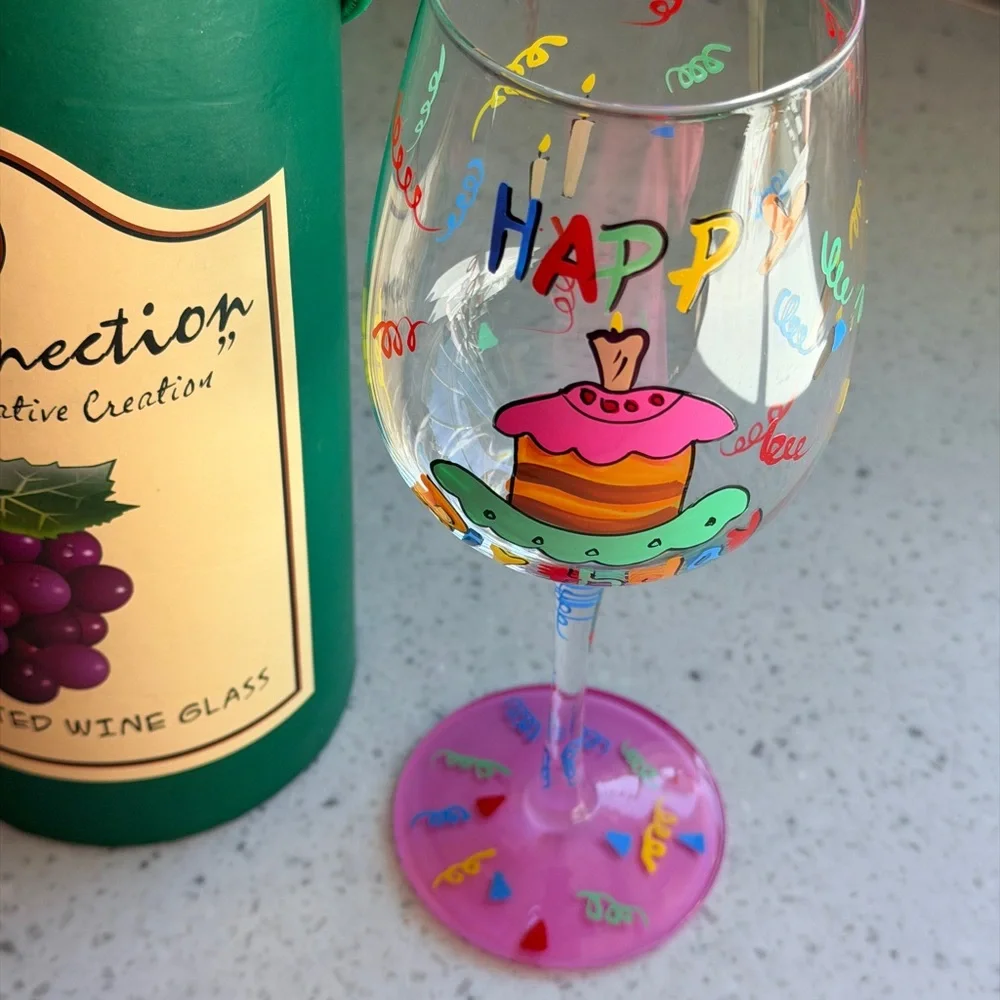 Hand-Painted 'Happy Birthday' Pink Party Wine Glass